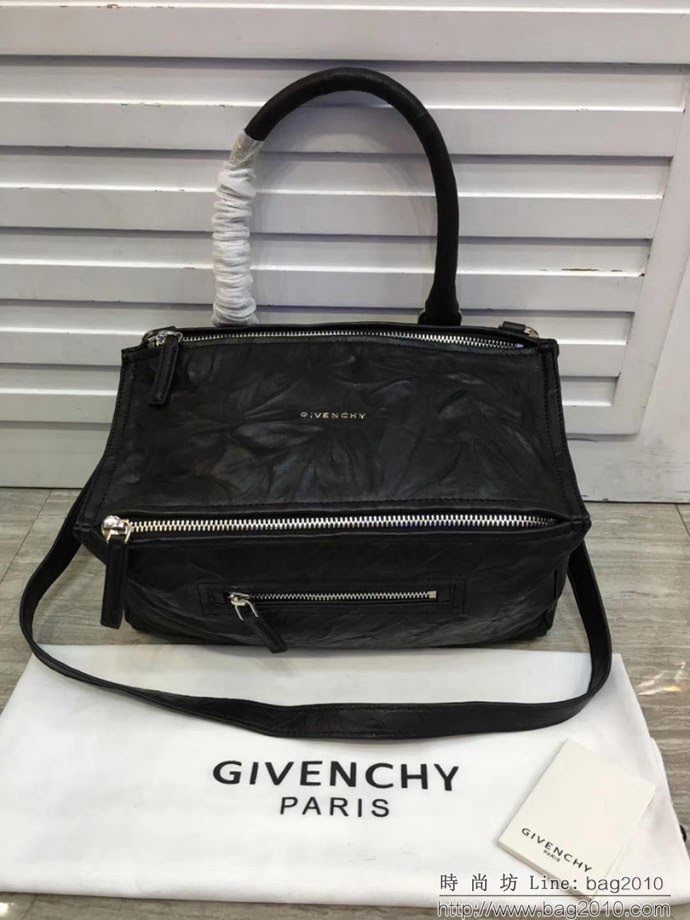 GlVENCHY紀梵希 潘多拉 黑色綿羊皮 銀色五金 100%純棉布 黑色 可手提 肩背  tsg1074